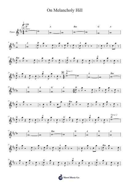 On Melancholy Hill Sheet Music by Gorillaz-Arr.Greenlew
