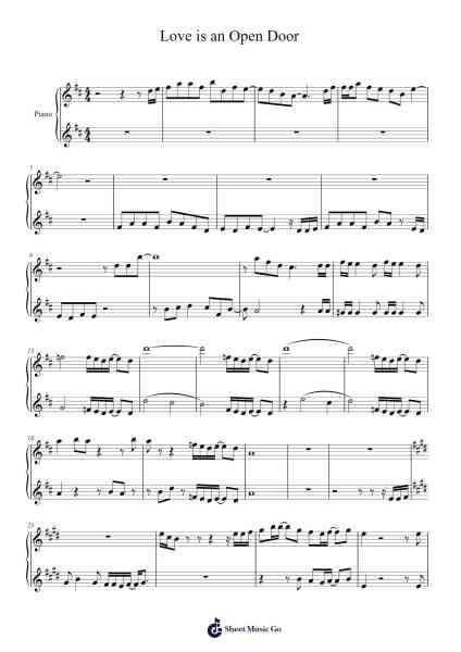 Love is an Open Door Musica per pianoforte di undefined - Arr.Spenvice