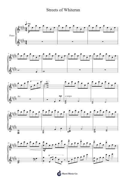 Streets of Whiterun Sheet Music by Jeremy Soule-Arr.Gunvi Canlin
