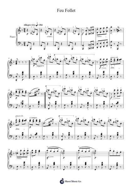 Étude Op. 105 No. 7 "Feu Follet" Sheet Music by Friedrich Burgmüller-Arr.Geofchael