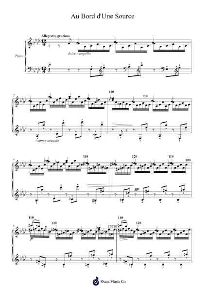 Au Bord d'Une Source Sheet Music by Franz Liszt-Arr.Sawoolf Phylhale