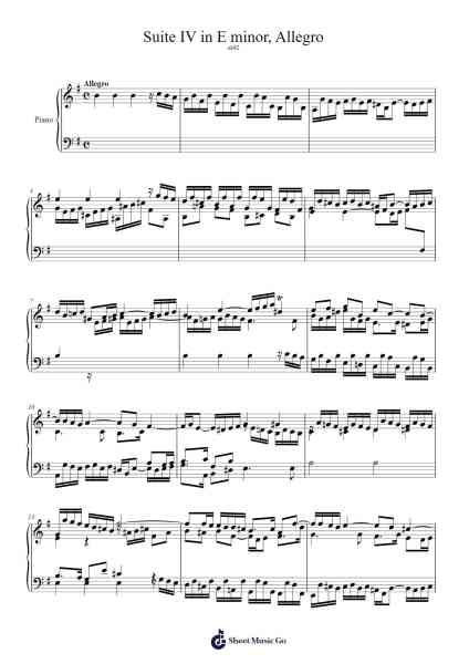 Suite IV in E Minor, Allegro Sheet Music by George Frideric Handel-Arr.Hudthur Simpglas