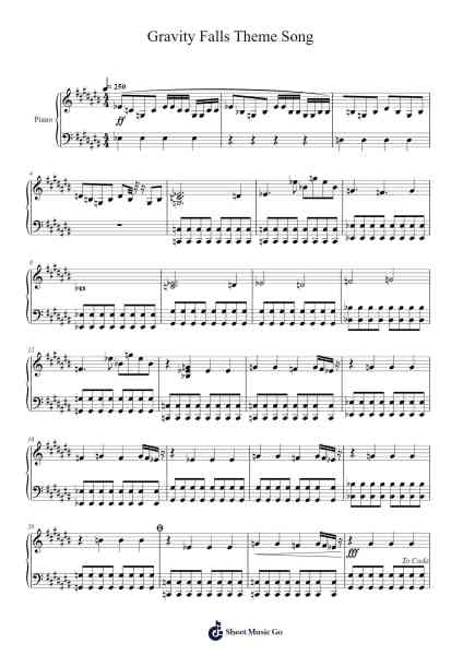 Gravity Falls Theme Song (Needlessly Advanced) Sheet Music by Brad Breek-Arr.Kathtta