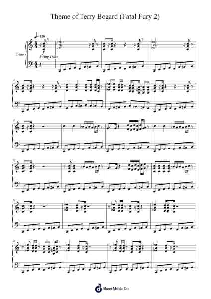 Kurikinton - Theme of Terry Bogard (Fatal Fury 2) - Piano Arrangement Sheet Music by Masahiko Hataya/Toshio Shimizu/Yoshihiko Kitamura-Arr.O'Cakeats Leofunk