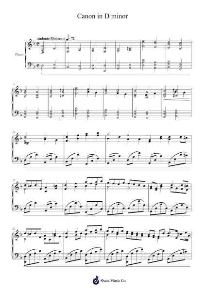 Canon in D minor Sheet Music by Johann Sebastian Bach-Arr.Moivogt Alickckens