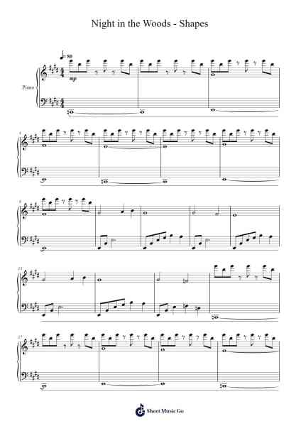 Night in the Woods - Shapes Sheet Music by Alec Holowka-Arr.Pearric