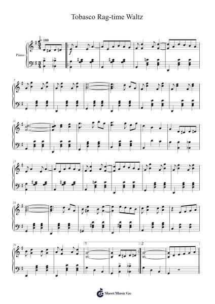 Tobasco Rag-time Waltz Sheet Music by Chas L Johnson-Arr.Graycie Scob