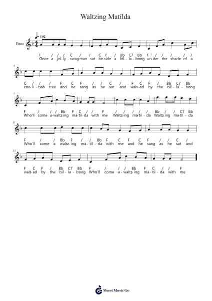 Waltzing Matilda Musica per pianoforte di undefined - Arr.Cusnow Noahlis