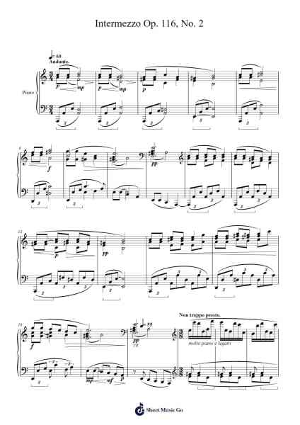 Intermezzo in A Minor, Op. 116, No. 2 Sheet Music by Johannes Brahms-Arr.Efkirk