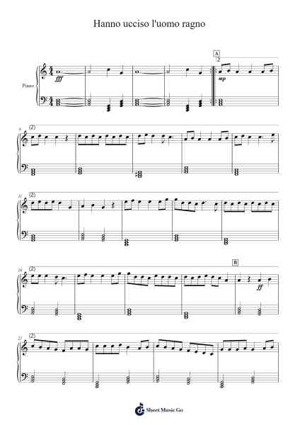Hanno ucciso l'uomo ragno Sheet Music by 883-Arr.Priestsey