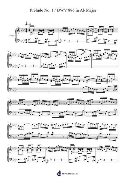 Prélude No. 17 in A♭ Major, BWV 886 Sheet Music by Johann Sebastian Bach-Arr.Crotiane Shawshop