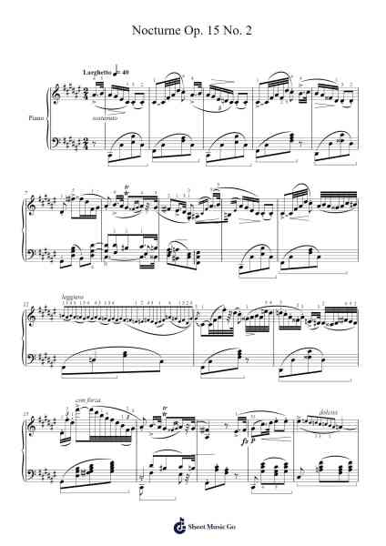 Nocturne Op. 15 No. 2 in F-sharp Minor, B. 49 Sheet Music by Frédéric Chopin-Arr.Canliet Joelck