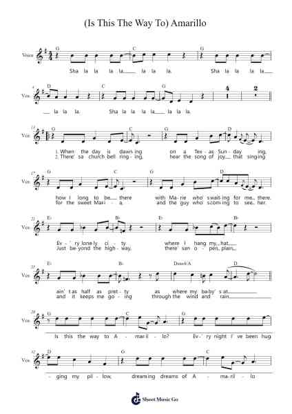 (Is This The Way To) Amarillo Sheet Music by Tony Christie-Arr.Taysnow Churniel