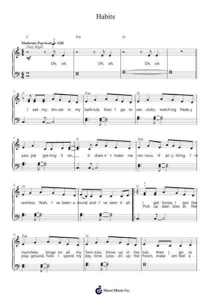 Habits Sheet Music by Tove Lo-Arr.Bardries Popelroy