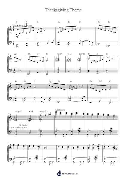 Thanksgiving Theme Sheet Music by Vince Guaraldi-Arr.Phisan Lionelphy
