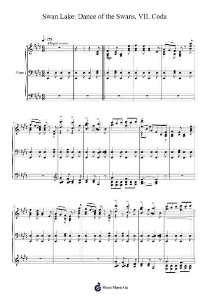 Swan Lake, 13. Dance of the Swans, VII. Coda (Piano) Sheet Music by undefined-Arr.Kelniell Bircer