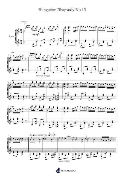 Hungarian Rhapsody No.13 Sheet Music by Franz Liszt-Arr.Scripla Brookfe