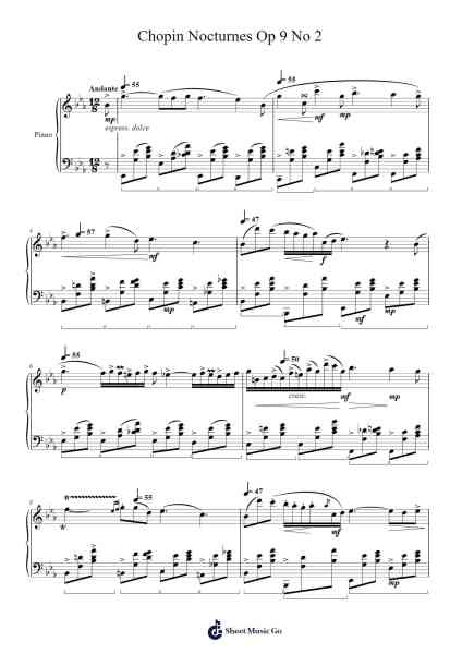 Chopin Nocturnes Op 9 No 2 Sheet Music by Frédéric Chopin-Arr.Flowerthan