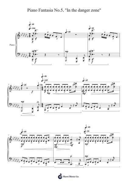 Piano Fantasia No.5, "In the danger zone" Sheet Music by Markthur-Arr.Beroll