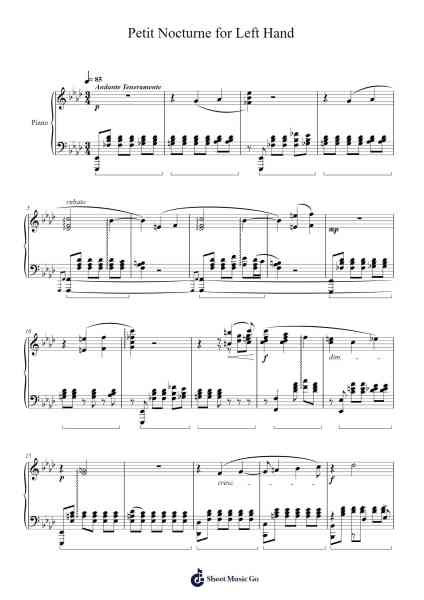 Petit Nocturne for Left Hand Sheet Music by M. Wong-Arr.Lilrald