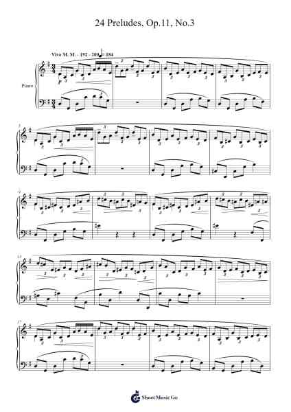 24 Preludes, Op. 11, No. 3 in G Major Sheet Music by Alexander Scriabin-Arr.Vogtyves