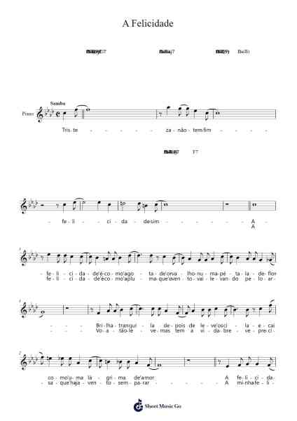 A Felicidade Sheet Music by Tom Jobim-Arr.O'Cady Bobde