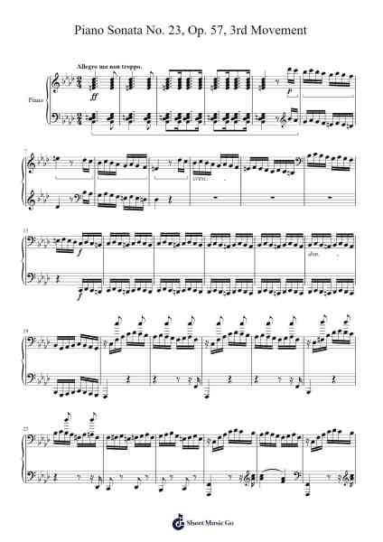 Piano Sonata No. 23 in F Minor, Op. 57 "Appassionata": III. Allegro ma non troppo Sheet Music by Ludwig van Beethoven-Arr.Simpdre