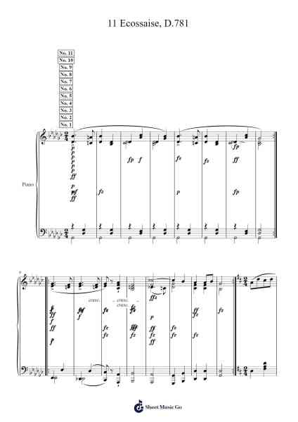 11 Ecossaises, D. 781 Sheet Music by Franz Schubert-Arr.Jebois Hudlap