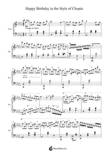 HAPPY BIRTHDAY IN THE STYLE OF CHOPIN Sheet Music by Henry Mancini-Arr.Roxanses Newmorse