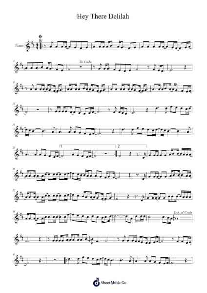Hey There Delilah Sheet Music by Tom Higson-Arr.Fredcamp Viomia