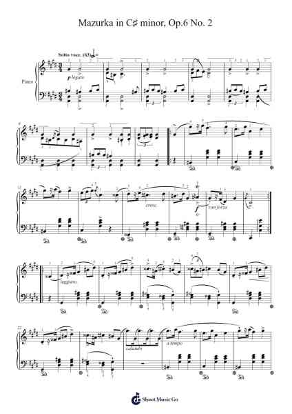 Mazurka in C♯ Minor, Op. 6, No. 2 Sheet Music by Frédéric Chopin-Arr.Yulevieve