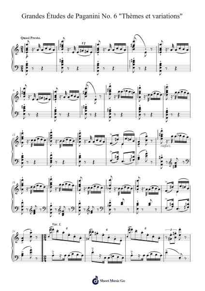 Grandes Études de Paganini No. 6 "Thèmes et variations" Sheet Music by Franz Liszt-Arr.Stonelian Chantham
