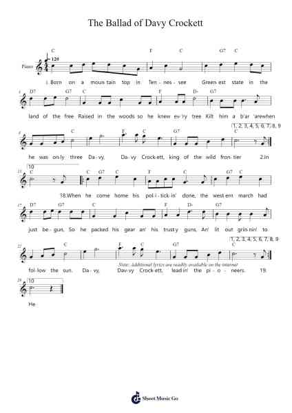 The Ballad of Davy Crockett Sheet Music by George Bruns-Arr.Leoduke Hodwey