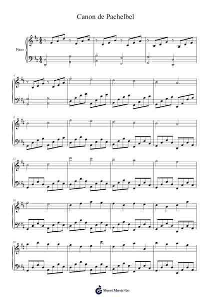 Canon de Pachelbel Sheet Music by Johann Pachelbel-Arr.Spenvice