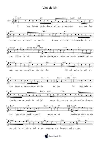 Vete de Mi Sheet Music by Los Hermanos Espósito-Arr.Spenriel Foxsoll
