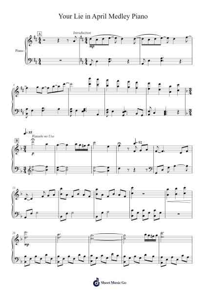 Your Lie in April Medley Piano Sheet Music by Masaru Yokoyama-Arr.Cooktian Winsa