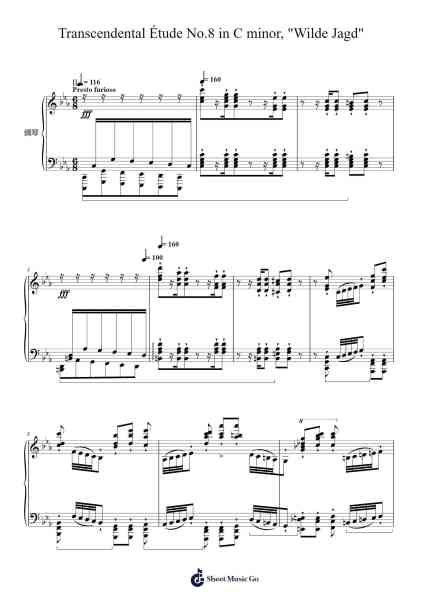 Transcendental Étude No. 8 in C Minor, S. 139: "Wilde Jagd" Sheet Music by Franz Liszt-Arr.Swinvans Mikereed