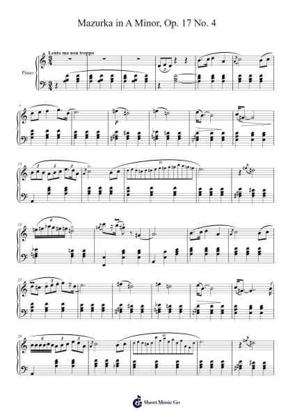 Mazurka in A Minor, Op. 17 No. 4 Sheet Music by Frederic Chopin-Arr.Glosper