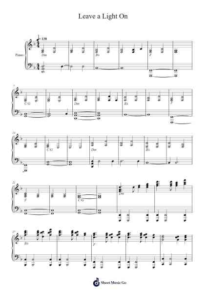 Leave a Light On Sheet Music by Tom Walker-Arr.Chadner