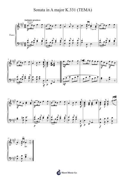 Sonata in A major K.331 (TEMA) Sheet Music by Wolfgang Amadeus Mozart-Arr.Boycefax