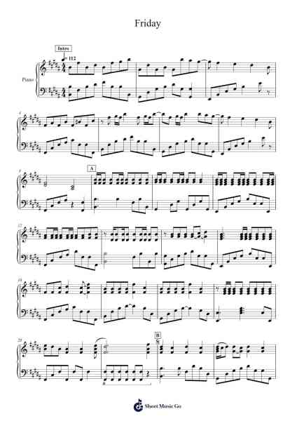Friday Sheet Music by Rebecca Black-Arr.Larple