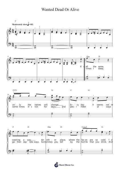 Wanted Dead Or Alive Sheet Music by Bon Jovi-Arr.Saslaide Wattvic