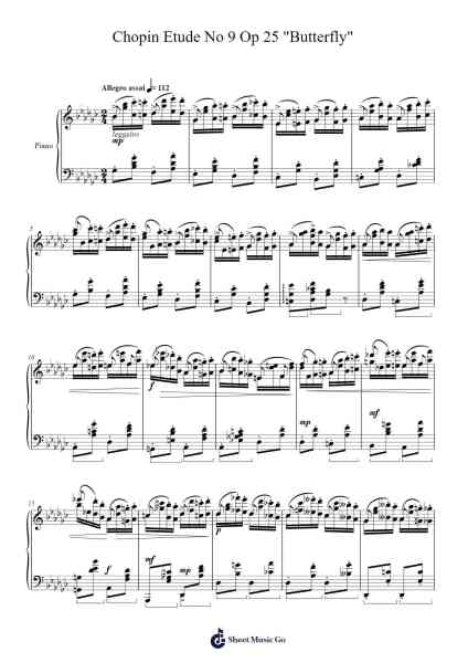 Etude No. 9 in G-flat Major, Op. 25 "Butterfly" Sheet Music by Frédéric Chopin-Arr.Wesquinn Bunmeg