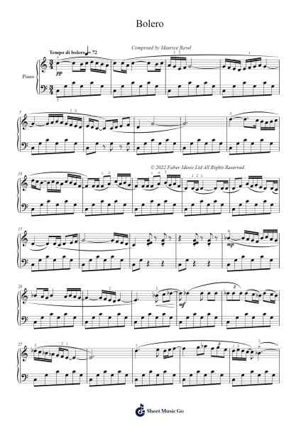 Bolero Sheet Music by Maurice Ravel-Arr.Milllas