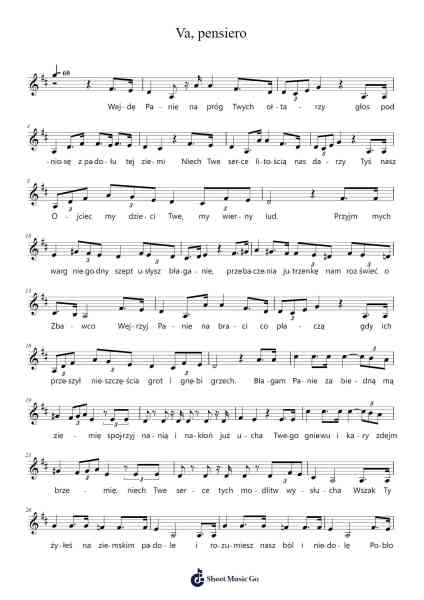 Va, pensiero Sheet Music by Giuseppe Verdi-Arr.Humeleen Bachnat