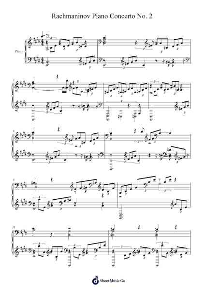 Piano Concerto No. 2 in C Minor, Op. 18: II. Adagio sostenuto Sheet Music by Sergei Rachmaninoff-Arr.Nyroy Vebe