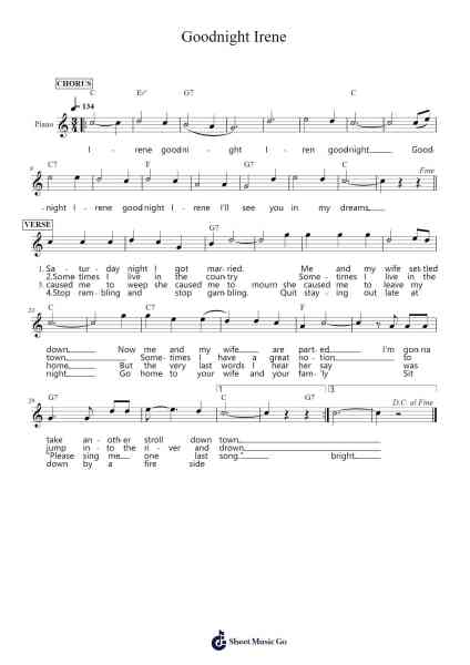 Goodnight, Irene Sheet Music by Huddie Ledbetter-Arr.Simpbrown
