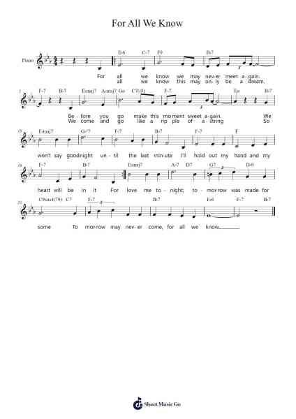 For All We Know Sheet Music by Sachal Vasandani-Arr.Quinncol