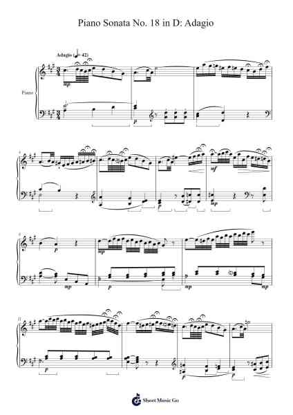 Piano Sonata No. 18 in D Major, K. 576: II. Adagio Sheet Music by Wolfgang Amadeus Mozart-Arr.Handre Raekiel