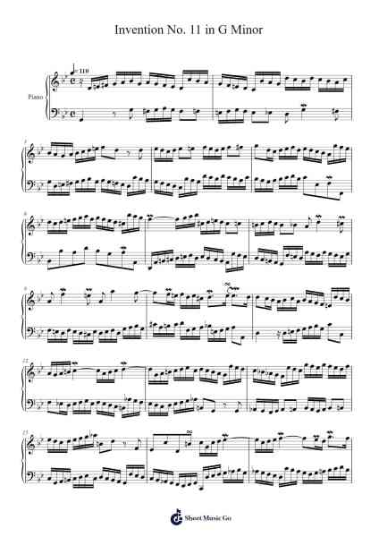 Invention No. 11 in G Minor, BWV 782 Sheet Music by Johann Sebastian Bach-Arr.Ausdam Pukin